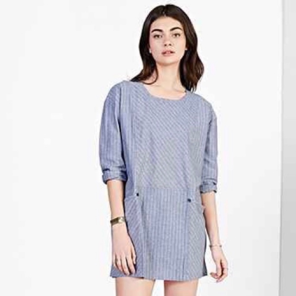 BAND OF GYPSIES Cotton Blue Striped Shift Dress XS